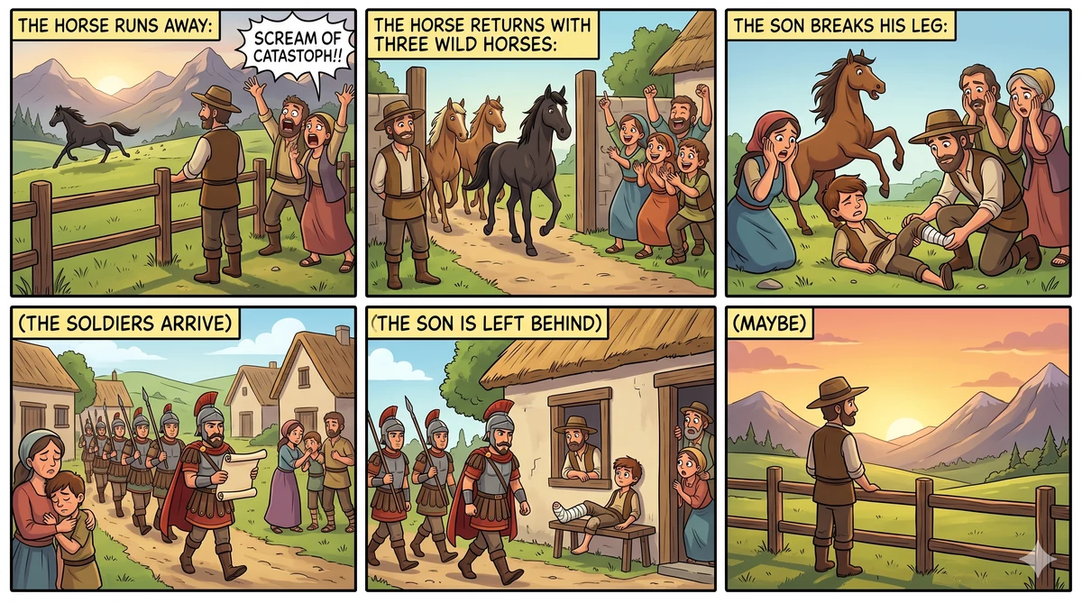 A história do fazendeiro — quadrinhos da parábola Maybe
