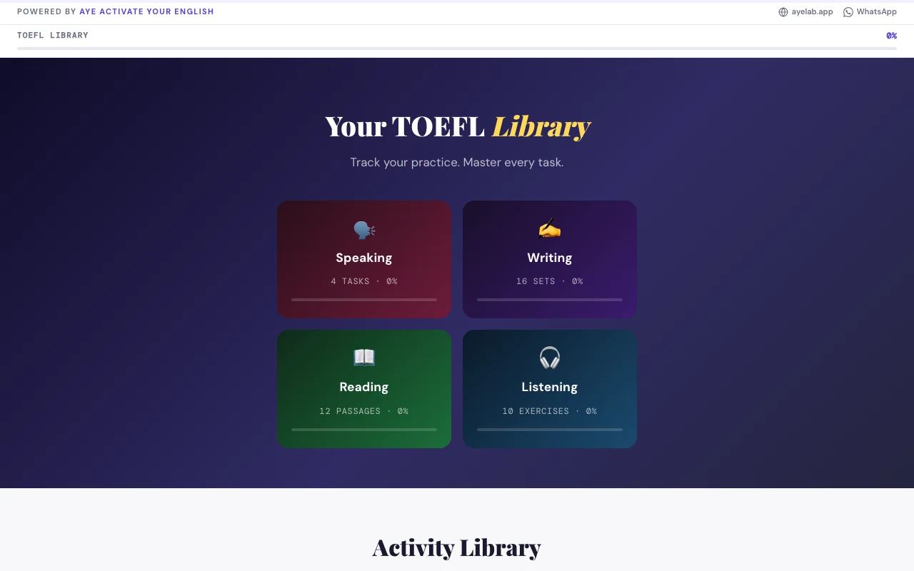 Prévia da Biblioteca TOEFL — Speaking, Writing, Reading e Listening